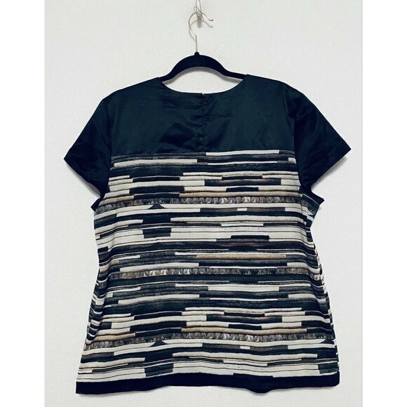 Narciso Rodriguez Top Womens XL Black Striped Scoop Neck Short Sleeve Boho - Picture 5 of 9